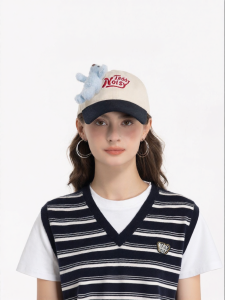 Trendy All-Season Cute 3D Bear Decor Soft Peak Cap Flattering Universal Match