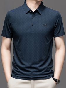 ROMON | Lormen Mens Short Sleeve Polo Shirt Ice Silk Quick Dry Casual Turn-down Collar Summer Fashionable Polyester Spandex Blend