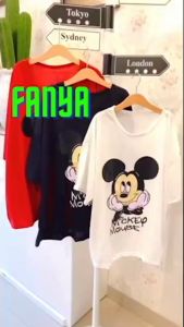 Baju Kaos Wanita Jumbo Atasan Oversize Korea Lengan Pendek Fanya Pakaian Perempuan Remaja Dewasa Ukuran Bigsize Murah Kekinian Motif Mickey Minnie Mouse