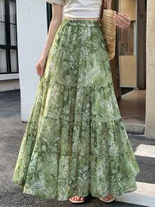 DAIXIANGFEIZI | Chiffon Floral A-Line Midi Skirt
