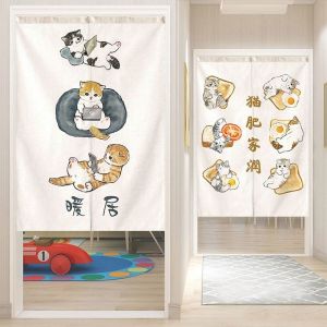 Cute Cat Fabric Door Curtain Creative Bathroom Partition Short Hanging Curtain No Drilling Required Bedroom Toilet Separator