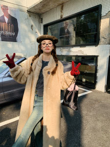 Eco-Friendly Womens Fur Coat Winter Thick Warm Long Stand Collar Loose Mink Velvet Integrated Fur Coat Commute Style