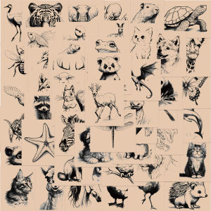 Retro Animal Sketch Graffiti Stickers Decorative Guitar Notebook Luggage DIY Decals Personalized Decoration Paper Products