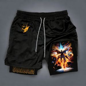 Bandai | Mobile Suit Gundam 2026 New Model Sports Double-Layer Shorts for Men - Outdoor Sports Sci-Fi Retro Casual Print Pants