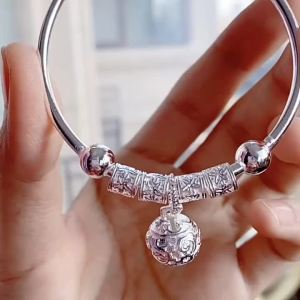 Wholesale 925 Sterling Silver Bangle Women Lovely Bells Cuff Bangles Adjustable Bracelet Party Wedding Fashion Jewelry Gift