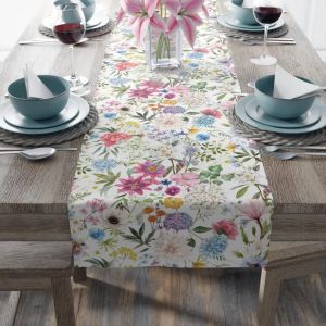 VIKAMA Watercolor Spring Flowers Table Runner Wedding Party Table Flag Home Decoration Table Decoration