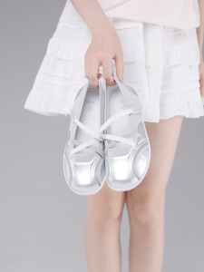 YOTO Womens Platform Trainer Sneakers – Silver Crisscross Strap Breathable Ballet-Inspired Casual Flat Shoes