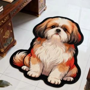 VIKAMA Cartoon Shih Tzu Plush Rug Cute Puppy Non-Slip Doormat Bedroom and Living Room Decorative Rug Home Decor