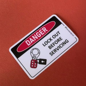 Lock Out Before Servicing. Lockout LOTO. Safety Sticker Sign Label Danger Warning Caution Padlock Tagout Service Machine