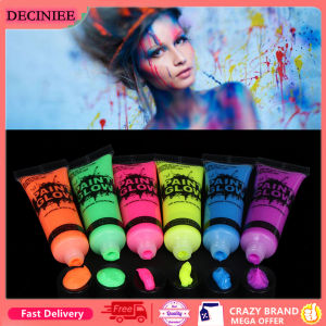 DECINIEE 6/24 Pcs Body Art Paint Neon Fluorescent Party Festival Halloween Cosplay Makeup Kids Face Paint UV Glow Painting Midnight Paint