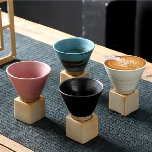 100ml Coarse Pottery Coffee Mugs Japanese Style Ceramic Tea Cups Triangular Cone Shape Porcelain Retro Mug with Square Base