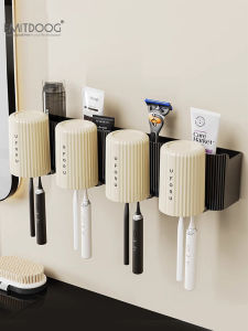 Wall-Mounted Toothbrush Holder Bathroom Sink Cup Rack Multi-Purpose Storage Shelf No-Drill Installation Dental Care Organizer