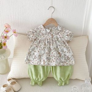 Korean Style Baby Summer Outfit Short Sleeve Bear Print Two-Piece Set Cute Little Bear Short Shorts Baby Clothing Infant Set