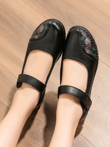 SHIPAILUO | Comfortable Soft Bottom Genuine Leather Single Shoes For Middle-Aged And Elderly Women Casual Round Toe Flat Heel Slip-On