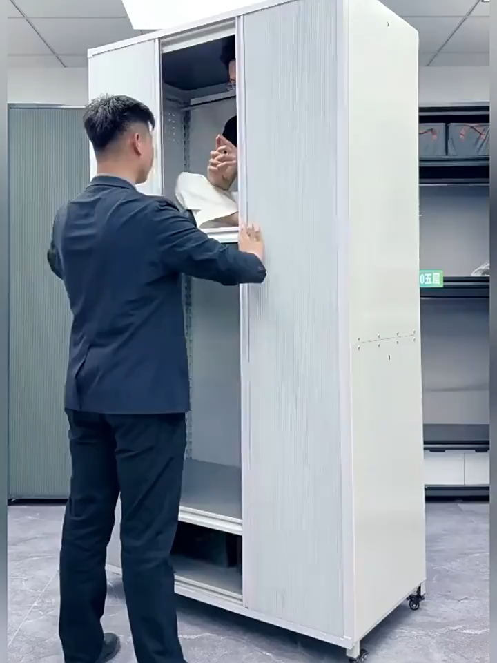 Wardrobe With Sliding Doors Multi-Layered Storage Cabinet Fully Enclosed Movable