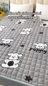 Thảm trải giường Yuki nỉ nhung mịn êm ấm áp size 1m2x2m 1m6x2m 1m8x2m 2m2x2m |chần bông tinh khiết 100%[Hoa xám]