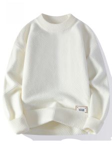 ROMON | Romon Mens Knitted Sweater Thickened Round Neck Casual Loose Fit Warm Winter Fashion Youthful Style Long Sleeve Knitwear