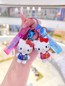 New 2025 Glowing Colorful KT Cat Keychain Luxury Car Key Holder Bag Accessory Cartoon Series PVC Alloy Keychain for Girls