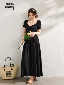ZHANGDAREN | Đầm Hè Dành Cho Người Mập Có Dây Kéo Tại eo Cổ Vuông