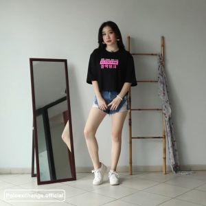Croptop Oversize Wanita Katun Sablon Jisoo Blackpink Kaos Crop Polo Exchange 10097