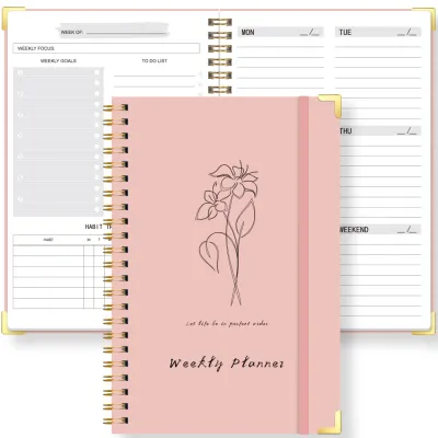 A5 Weekly Planner Spiral Bound Pink Floral Planner with to Do List Habit Tracker for Work Study