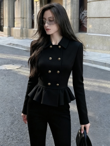 QFN | Sophisticated Elegant Waist Cinching Ruffled Peplum Jacket