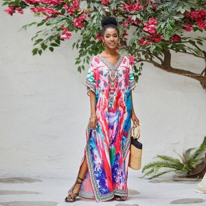 Necklace Print Kaftan Women Spring Colorful MaxiDress Flattering Boho PlusSize Elegant Loose Long Robe Greece Holiday Resortwear