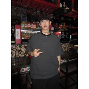 Summer Loose Fit Short Sleeve T-Shirt Youth Fashion round Neck Striped Five-Quarter Shoulder Insertion Top for Men And Women