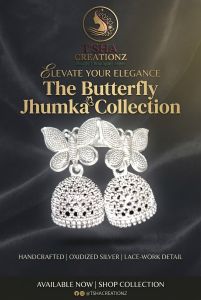 TSha Creationz Indian The Butterfly Jhumka Collection Handcrafted Oxidized Silver Earrings