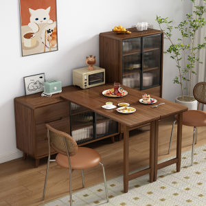 Modern Minimalist Expandable Folding Dining Table And Console Cabinet Integrated with Wall Small Apartment Solid Wood Frame