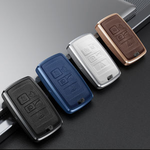 Genuine Leather Aluminum Alloy Car Key Cover Case Shell Chain For Land Rover Defender Range Rover Evoque Sport Velar Jaguar XE XF XJ E-Pace S-Type F-Pace Remote Fob Holder Keychain