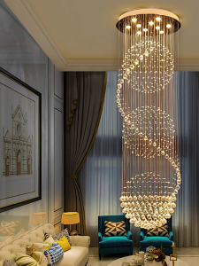 luxury Crystal Chandelier Light Villa Stair Rotating Apartment Modern High Ceiling Light Drop lamp