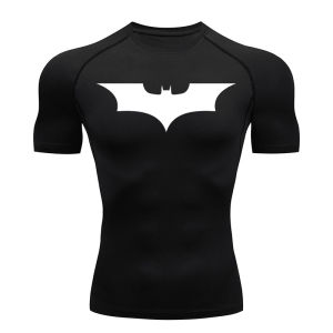 Mens summer bat-print compression short-sleeved T-shirt quick-drying anti-skin irritation suitable for training and running