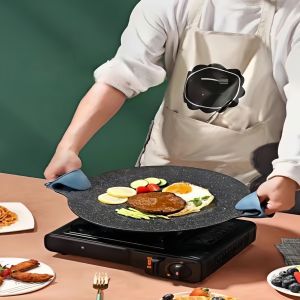 Large 28/30/32cm Cast Iron Flat Bottom Pan Non-Stick round Baking Tray Suitable for Induction Cooker Portable BBQ Tray Ideal for