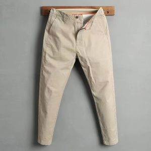 Cotton Straight Leg Mens Casual Pants Spring Autumn Fashion Workwear Pure Color Simple Match Small Cone Shaped Pants