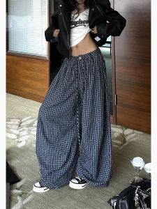 Quần Ống Rộng Kẻ Caro Phong Cách Mỹ Cổ Điển Cho Nữ Đầu Thu 2025 Quần Dài Ống Rộng Thường Ngày Thoải Mái Rộng Rãi
