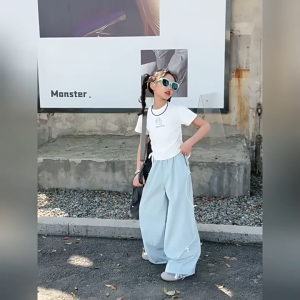 Baggy Pants For Kids Girl 7-15yrs Bow Design Sweet Cool Quick Dry Loose Pants Pants For Kids Girl Trendy OOTD For Kids Girl