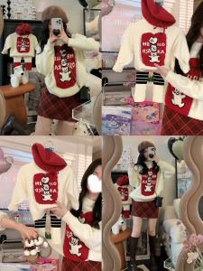 New 2024 Family Matching Clothes Autumn Winter Loose Knitted Sweater for Three Generations Cartoon Letter Design Casual Style