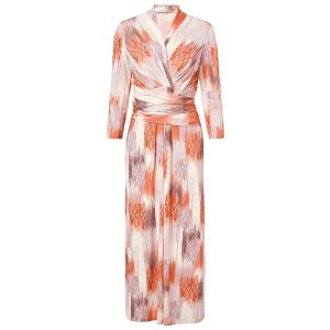 MY TENO | Maten Summer New Style Peach Color Print Slim Fit Waist Cinched French Style Womens Fashion Versatile Dress V Neck Sleeve