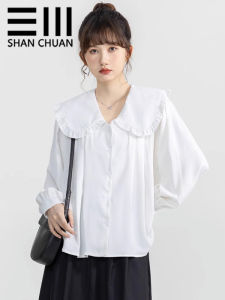 White Shirt Womens Spring and Autumn Clothing New Arrival Doll Shirt Large Lapel Ruffles Doll Collar French Style Inner Wear Loose Tops