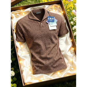 OUMULONG | Brown Seagull Collar Short Sleeve Summer Polo Shirt