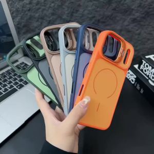 Luxury Matte Magnetic Shockproof Case For iPhone 17 16 Pro Max 17Pro For Magsafe Wireless Charge Fold Metal Camera Bracket Cover