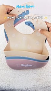 Momi Homi Baby Slabber Silicone Waterproof Celemek Makan Silikon Anak Bayi Anti Air Dengan Motif Lucu Aman Nyaman Untuk Anak BPA Free Peralatan Perlengkapan MPASI Dapat Di Adjustable