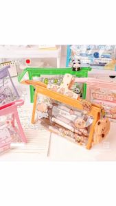 WriteWise STOREกระเป๋าดินสอการ์ตูนแพนด้า capybara ความจุขนาดใหญ่เคสใสเครื่องเขียนสำหรับนักเรียนอุปกรณ์การเรียนของขวัญ A006
