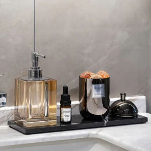 Bathroom Decor Set Crystal Lotion Dispenser Marble Tray