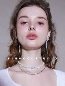 Finocci Fashionable Double Layered Pearl Necklace with Sparkling Diamond Design Elegant Spirit Butterfly Autumn New Arrival