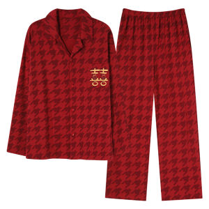Miiow | Red Long Sleeve Long Pants Sleepwear Set For Men And Women Lucky Year Wedding Celebration Home Clothes MiiOW Cat Person