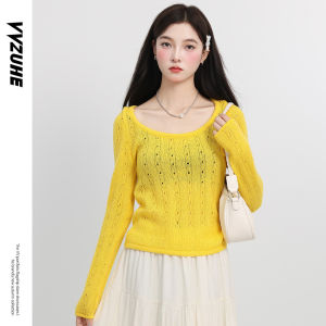 เสื้อสเวตเตอร์ถักแขนยาวทรงสั้นสไตล์เกาหลีสำหรับผู้หญิง ทรงเข้ารูป คอเหลี่ยม ดีไซน์เก๋ไก๋ แขนยาว ทรงเข้ารูป แขนยาว ทรงเข้ารูป