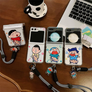 Creative Cartoon Wax Crayon Xiao Xin Suitable for Samsung Zflip7 Phone Case Foldable Screen Zflip6/5 Full Cover Protection Zflip4 Transparent Anti-fall Shell Zflip3 Cute Personality Women Flip Cover