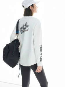 Floral Printed Loose Long-sleeve T-shirt Slimming